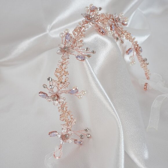 Wedding Bridal Pearl Headband, Flower Girl Pearl Hair Vine Princess